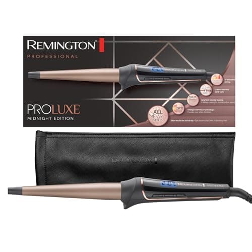 Remington Rizador de Pelo PROluxe Midnight Edition, barril 13-25 mm, Tecnología OPTIHeat, Peinados Duraderos, Cerámica, 5 Temperaturas hasta 210°C, Ajuste Pro+, Digital, Punta Fría, CI91AW1B