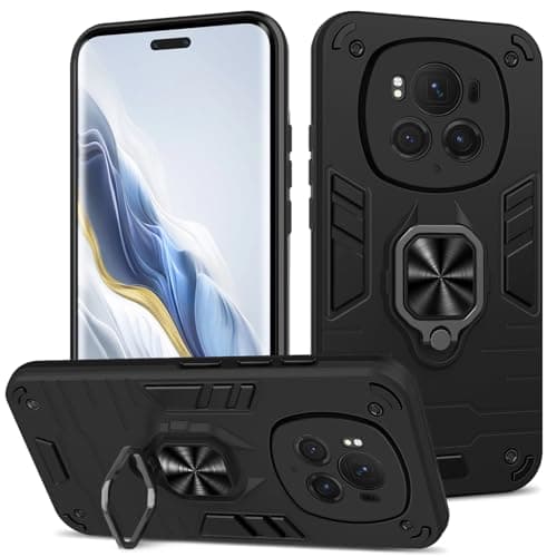 Btstring Cover per Honor Magic6 Pro, Grado Militare Custodia Con Cavalletto in Metallo Rotante a 360°, Hard PC Back Cover e TPU Bumper Antiurto Case- Nero