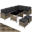 tectake® Conjunto Jardín de Ratán Mesa y Cojines, Conjunto Terraza Resistente a la Intemperie, Muebles Jardín Exterior 5 Piezas, Sofá de Esquina, 2 Taburetes y 1 Mesa - Natural - 1
