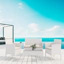 Arreditaly Set Di Mobili da Giardino Salotto Salottino in Rattan 4 Posti con Tavolino E Ripiano In Vetro 2 Poltrone e Divano 2 Posti Per Giardino Esterno Piscina Cuscini Sfoderabili (Bianco) - 6