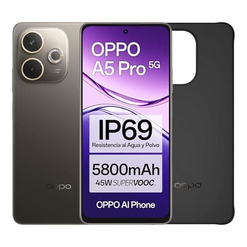 OPPO A5 Pro 5G - Smartphone Libre con IA, 8GB RAM + 256GB, Pantalla 6.67" 120Hz, Cámara 50MP, Batería 5800, Carga Rápida 45W, Versión Española, Funda incluida – Marrón