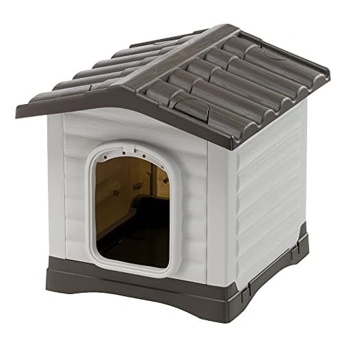 Ferplast Caseta Perros Exterior DOGVILLA 50, Caseta Perro, Casa para Perros, Base Drenante, Base Aislante, Techo Desmontable, Rejilla de Ventilación, Plástico Reciclado, 43 x 48 x h 44 cm