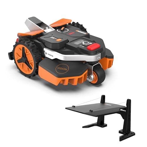 WORX Landroid Vision M600 Robotic Lawnmower WR206E.1 for Gardens up to 600 m², AI Lawn Mower Robot without Boundary Cable, Active Obstacle Avoidance with AI Technology, Hedgehog Protection + WA0825 Vision Garage