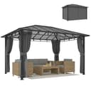 Outsunny 3 x 4 m Outdoor Hardtop Gazebo Canopy with Polycarbonate Roof, Waterproof Aluminium Permanent Pavilion Garden Gazebo Patio Shelter with Curtains, Dark Grey - 1
