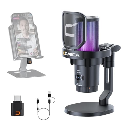 COMICA EJoy Uni Pro Kabellos USB Mikrofon PC, Gaming Mikrofon für Streaming Podcast Studio, PS4/PS5/MAC, Microphone Pc mit Geräuschunterdrückendes, RGB-Steuerung, Stummschaltung, Gain Regler-Black
