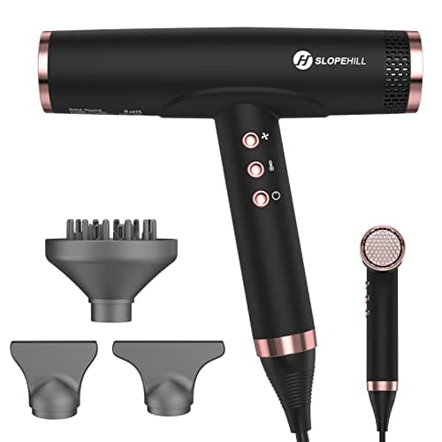 slopehill Ionen Haartrockner, 110,000RPM Bürstenloser Motor Schnelles Trocknen Föhn mit Magnetischer Diffusor, Wenig Lärm/Biokeramische Technologie, für Zuhause, Reisen, Salon (Mattschwarz) 2