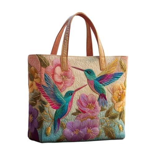 Generisch shopper tasche damen Unisex Geräumig Lässig Stofftasche mit Stickerei gesteppt gepolstertem Griff Patchwork,Süße personalisierte wiederverwendbare Taschen AG01 One Size