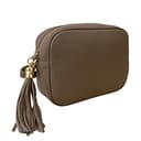 ALEXANDER MILANO Bolso de Mujer Piel auténtica. Bolso de Piel Liso y Lacado. 2 Cremalleras con Correa Larga Cuero Ajustable. Made IN Italy. Vera Pelle Italiana. 20x15x8 cm. (Taupe) - 1