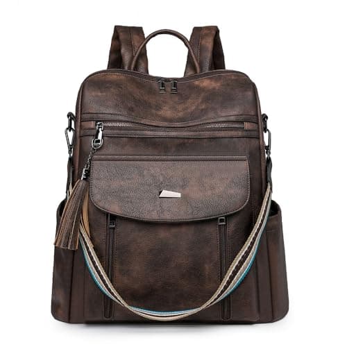 YALIZHNA Leder Laptop-Rucksack Für 15,6 Zoll,Mode Damen College Schule Rucksacks,Frauen Schultertasche Outdoor Reise-Rucksack (Kaffee)