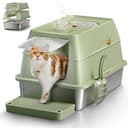 Lettiera per Gatti in Acciaio Inox, Lettiera Gatto Chiusa XXL, 60 x 40 x 39 cm Toilette per Gatti Grande XL con Pala, Cassette igieniche per gatto, Doppio Strato Opaco - Verde - 1