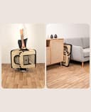 lionto Borsa trasportino per cani pieghevole per viaggi e auto, 90x61x65 cm, box di trasporto stabile con maniglie per gatti e animali fino a 22 kg, scatola in tessuto, beige - 3