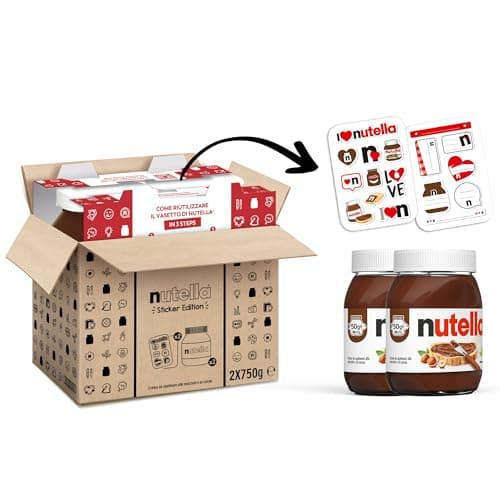 Bi-pack Nutella 750g con Sticker Nutella, Crema Spalmabile alle Nocciole e Cacao, Senza Glutine, Conservanti e Grassi Idrogenati, Formato Scorta per Famiglia, Ideale a Colazione, Idea Regalo
