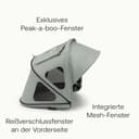 Bugaboo Dragonfly Sonnendach mit Lüftungsfenstern, ausziehbar für zusätzlichen und optimalen Sonnenschutz, wasserabweisend, Pine Green - 6