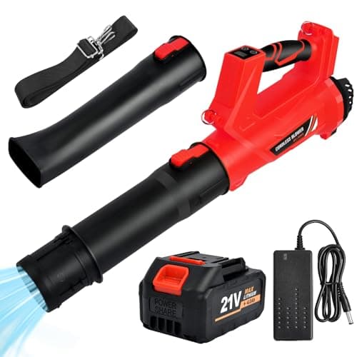 Soplador de Hojas a Batería 21V con 4.0Ah Batería,6 Velocidades Ajustables, 20000RPM, Pantalla LCD y Correa, Soplador de Aire Potente para Jardín, Patio, Caminos y Garaje