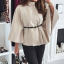 Gefomuofe Abrigo de lana para mujer, elegante, capa de invierno con mangas de murciélago y cinturón, monocolor, cuello alto, poncho con botones, chaqueta de negocios, chaqueta de entretiempo, caqui, S - 2
