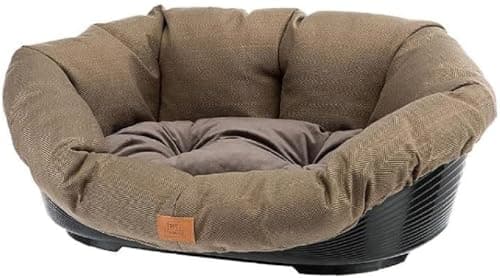 Ferplast Cuccia Cane e Gatto con Cuscino SOFA' 4 TWEED Lavabile, Lettino per Cani Gatti da Interno Imbottito, Cesta in Plastica, Fondo Forato e Poggiamento, Antiscivolo, 64 x 48 x h 25 cm, Marrone