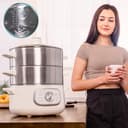 Cecotec Vaporera Eléctrica Vapovita 10L Steelpot White. 1300W, Recipientes Inoxidables: 1 Depósito + 2 Vaporeras, Tiempo Ajustable, Apagado Automático, Fácil Limpieza, Tapa Especial, Cocina Saludable - 7