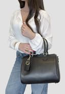 Chicca Borse Borsa donna bauletto a mano 30x23x18cm vera pelle dollaro artigianale - Nero - 2