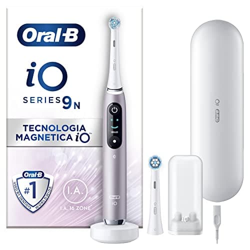 Oral-B Spazzolino Elettrico Ricaricabile iO 9N Rose Quartz, 2 Testine, Custodia da Viaggio Ricaricabile, Spazzolino Elettrico Oral B, Sensore di Pressione