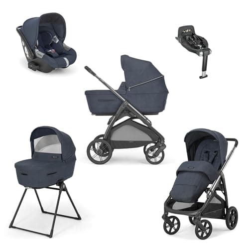 Inglesina Aptica Quattro Travel System with Carrycot, Car Seat, Baby Stroller, and Baby Pram - Lightweight, Foldable, Comfortable with Adjustable Backrest, 5 Ventilation Windows (Resort Blue)