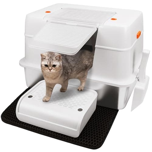 Vivifying Katzenklo Edelstahl mit Deckel, XL Leicht zu Reinigen und Geruchsresistent Katzentoilette Edelstahl, Rostfreier Stahl Katzenklo mit Pedals, Schaufel und Matte (Beige)