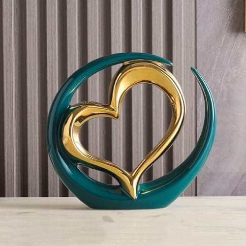 Amor Estatua de Arte Abstracto Moderno en Cerámica para Decoración del Hogar, Comedor, Sala de Estar, Oficina, Soporte de TV, Centro de Mesa (Oro Verde)