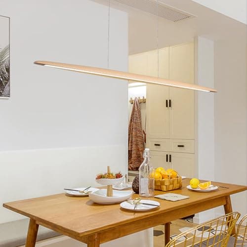 LED Wood Pendant Lamp Dining Table Pendant Lamp, Dimmable Modern Pendant Lamp Wood With Remote Control, Modern Straight Design Living Room Lamp Hanging For Kitchen Office Dining Room (Wood, 130 cm)
