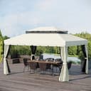 Outsunny Gazebo da Giardino 4x3 m con Zanzariera e Tende Parasole, Gazebo da Esterno a Doppio Tetto con Copertura in Poliestere Anti UV e Telaio in Lega di Alluminio, Crema - 2