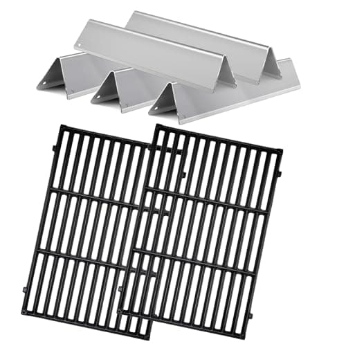 Htanch 17.5" Cast Iron Grate with Stainless Steel Flavorizer for Spirit and Spirit II 300 Series Grills, Grill Parts for Weber Spirit E310 Weber Spirit II 300 Spirit E/S310 E/S315 320 330 SP320