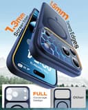TOCOL Funda para iPhone 17 Pro, Protección Lente Cámara, Imanes Integrado, Compatible con Magsafe, Protección contra Caídas, Translúcida Mate Trasera, Azul Marino - 7
