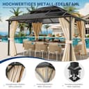 UDPATIO Gazebo da Giardino 3x4 m in Policarbonato, Doppio Tetto con Tende, Gazebo per Esterni Resistente al Vento e UV, Struttura in Alluminio per Giardino, Terrazza, Champagne - 3