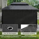 Outsunny Gazebo da Giardino 4x3 m con Tende Laterali a Rullo, Gazebo Esterno con 8 Fori di Drenaggio, Doppio Tetto e Struttura in Metallo, per Giardino, Balcone, Feste, Cortile, Patio, Grigio Scuro - 4