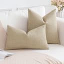 JOTOM - Set di 2 federe decorative in lino, morbide, in tinta unita per cuscini da arredo, moderne, per soggiorno, camera da letto (60 x 60 cm, beige chiaro) - 5