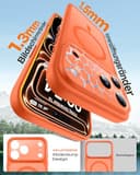 TOCOL für iPhone 17 Pro Max Hülle für MagSafe, Vollständiger Kameraschutz, Eingebauter Magnetring, Stoßfest Kratzfest Transluzente Matt Handyhülle für iPhone 17 Pro Max Case 6,9 Zoll, Orange - 6