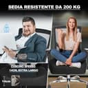 MELOKEA XXL Sedia da Ufficio Ergonomica per Persone Robuste, 200kg Portata con Ruote in Gomma, Schienale Alto, Extra Larga con Seduta Ultra-Spessa 14cm Big & Tall, Sedia da Gioco - 3