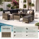 tectake® Conjunto Jardín de Ratán Mesa y Cojines, Conjunto Terraza Resistente a la Intemperie, Muebles Jardín Exterior 5 Piezas, Sofá de Esquina, 2 Taburetes y 1 Mesa - Natural - 2
