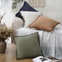 Foindtower - Juego de 2 Fundas de cojín de Lino con Flecos, Decorativas, acogedoras, Estilo Bohemio y rústico, con borlas, Suaves, Bonito Toque para sofá, Cama, hogar, 46 x 46 cm, Verde Oliva - 7