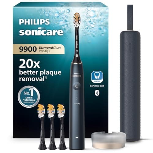 Philips Sonicare DiamondClean 9900 Prestige - Spazzolino elettrico con tecnologia SenseIQ e app, 5 modalità di pulizia, custodia da viaggio per la ricarica, Midnight Blue, modello HX9992/45