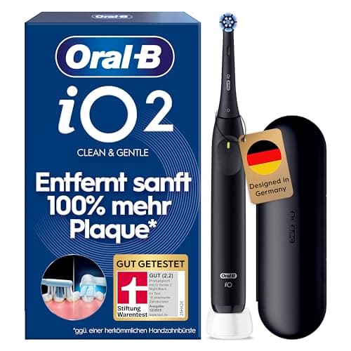 Oral-B iO Series 2 Elektrische Zahnbürste — Electric Toothbrush, Inkl. 1 Aufsteckbürste, Reise-Etui — 3 Putzmodi für Zahnpflege, GUT GETESTET (2,2) von STIFTUNG WARENTEST, Designed by Braun, Schwarz