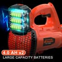 Soffiatore a Batteria, Bravolu 21V Soffiatore Foglie Elettrico, con Batteria da 2 X 4,0Ah e Caricabatteria, Velocità Aria Max Regolabile 240 km/h, 20000 RPM con 6Velocità Regolabili, Ugelli a 2Sezioni - 4