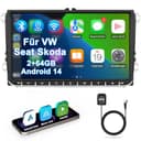 VW Autoradio mit Bildschirm 2+64GB für Golf 5 6 Polo T5 Passat Touran Seat Skoda, 2Din Bluetooth Auto Radio mit Navi DAB WLAN FM/AM, Apple Carplay, Android Auto, Lenkrad Strg,Android 14 (9 Zoll) - 1