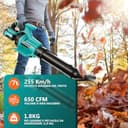 Olubfdh 21V Soffiatore a Batteria 255Km/h 1070m³/h, Max 38000RPM, 3 Velocità con 2 batterie 4000 mAh e caricabatterie Display LCD per Foglie Giardino, Trucioli Legno, Pulizia del Cortil (Blu) - 2