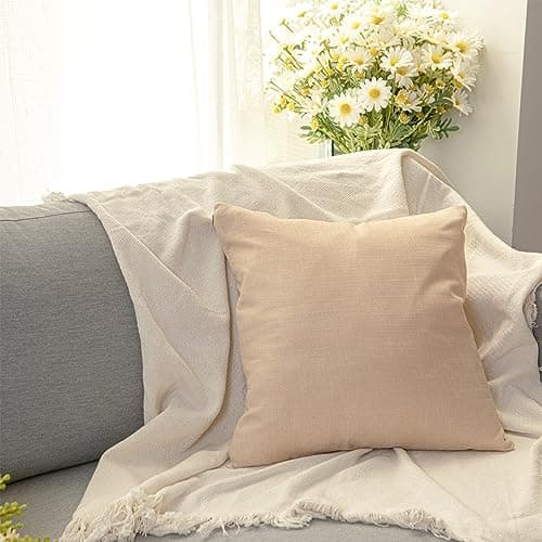 GREATOYAR Juego 2 Cojines de Imitación de Lino, Cojín con Relleno, Antiácaros e Hipoalergénica, para Sofá y Cama, Decoración del Hogar con Cremallera Invisible, 2 Unidades, 45x45cm, Color Beige