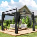 Outsunny Gazebo Pergola 3x3 m con Tetto Retrattile Scorrevole, 4 Pareti Laterali, Fori di Drenaggio, Pergolato da Giardino in Poliestere e Acciaio, per Patio, Terrazzo, Esterno, UV30+, Grigio Scuro - 8