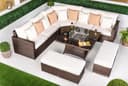 Giardino Santorini 5 Seat Modular Corner Sofa Rattan Garden Furniture Set Outdoor Fire Pit Coffee Table & 2 Benches - Brown - 3
