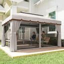 Outsunny Cenador de Jardín 4x3 m, Pabellón de Jardín Gazebo con Doble Techo, 4 Cortinas y Mosquitera, Marco de Aluminio, Orificios de Drenaje, UPF50+, Carpa para Exterior, Terraza, Patio, Blanco Crema - 8