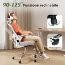 DEVAISE Sedia Ufficio Ergonomica con Supporto Lombare Regolabile, Funzione dondolante, Poggiatesta 3D Regolabile, Braccioli Ribaltabili a 90°, Schienale in Rete Traspirante – per Ufficio – Bianco - 9