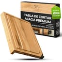 Tabla de Cortar de Madera de Acacia con Afilador Integrado – Tabla de Cocina 35x25 cm con Ranura para Jugos y Borde para Encimera – Antideslizante, Resistente y Fácil de Limpiar - 1