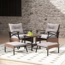 COSTWAY Rattan Gartenmöbel Set, 5-teiliges Balkonmöbel, Balkonset inkl. 2 Stühle mit Kissen, Hocker & Tisch, Terrassenmöbel, Gartengarnitur, Sitzgruppe für Garten, Balkon, Terrasse - 9