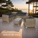 tectake® Conjunto Jardín de Ratán, Muebles Jardín Exterior 5 Sillones, 1 Mesa Cristal, 1 Caja Almacenamiento, Conjunto Terraza Resistente a la Intemperie, con Cojines, Estructura en Acero - Natural - 8